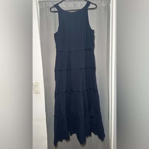 Talbots Navy Modest Minimalist Classy Halter Tiered Layered Cotton Dress  Size 10